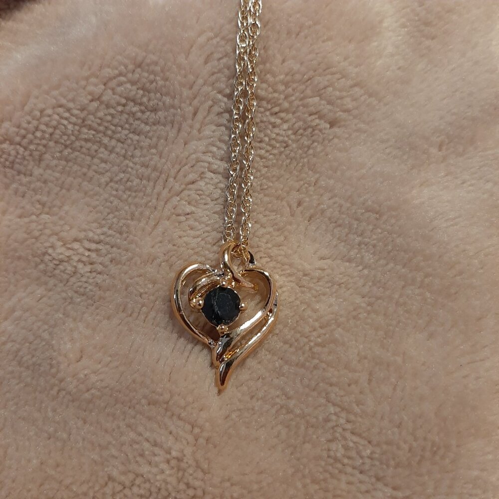 Gold Dainty Heart Earrings and Necklace with Minimalist Black Diamonds - Picture 3 of 6